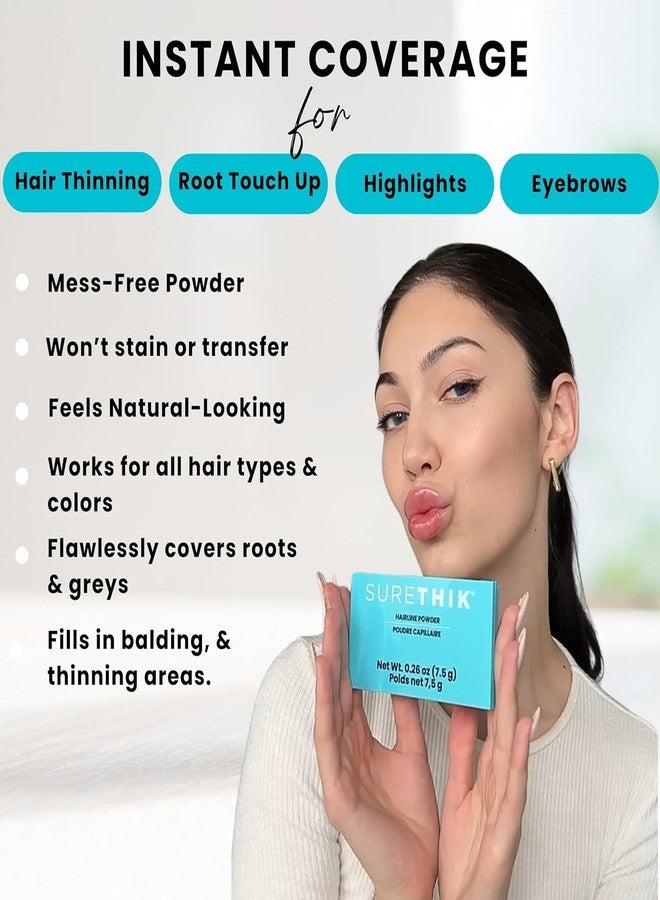 SURETHIK 4-in-1 Premium Hairline Powder Kit - Conceal Thinning Hair, Root Touch-Up, Highlight Refresher & Eyebrow Enhancer for Men and Women (Light Brown) - Image 2